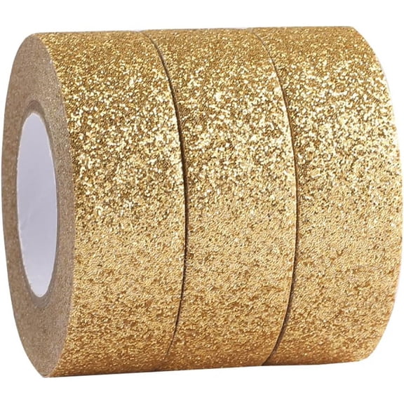 3 rolls Glitter Foil Masking Tapes DIY Scrapbook Decorative Adhesive Tapes for Craft and Gifts golden 15x47.5x15mm