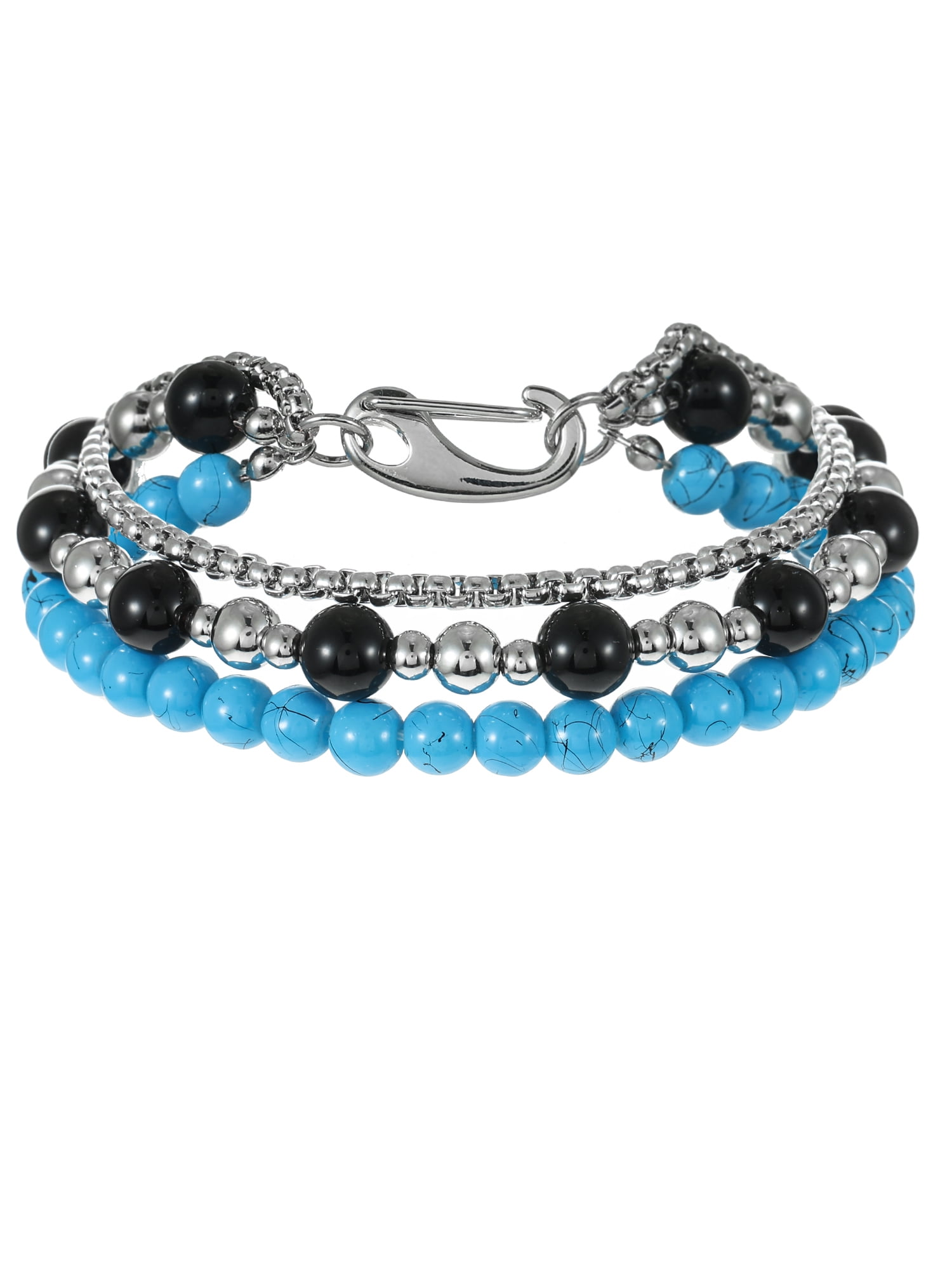 Men's Beaded Bracelet, Blue and Silver, 1 Pack