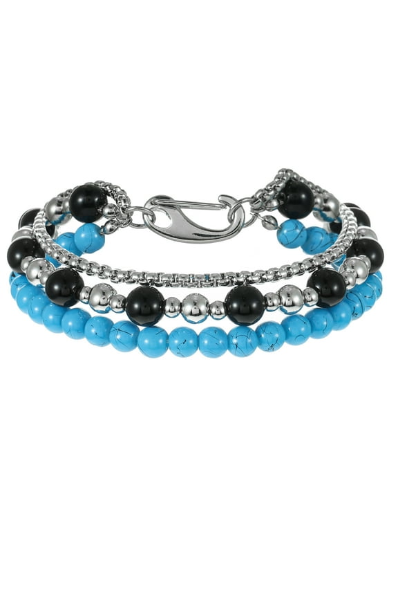 Men's Beaded Bracelet, Blue and Silver, 1 Pack
