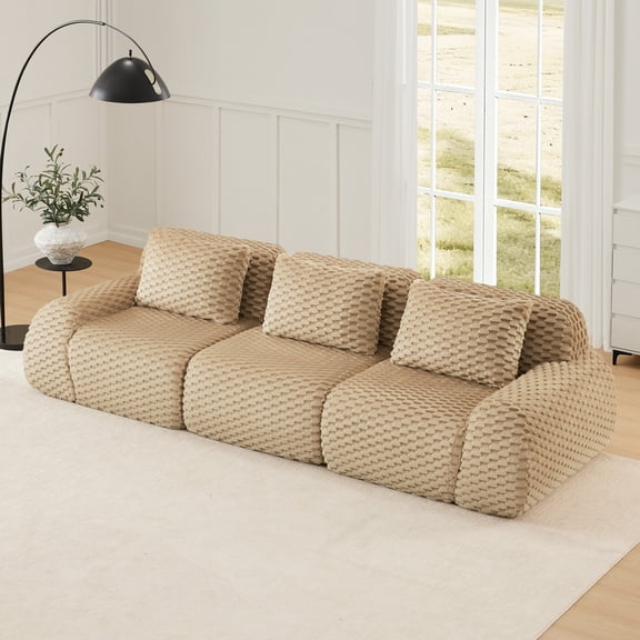 3-seater 114" Modern Modular Sectional Sofa for Living Room,Flannelette Fabric,Oversized 3-Seater Couch,Boneless Sofa,Deep Seat,Buckle Connection,Anti-slip Design,No Assembly (Camel)