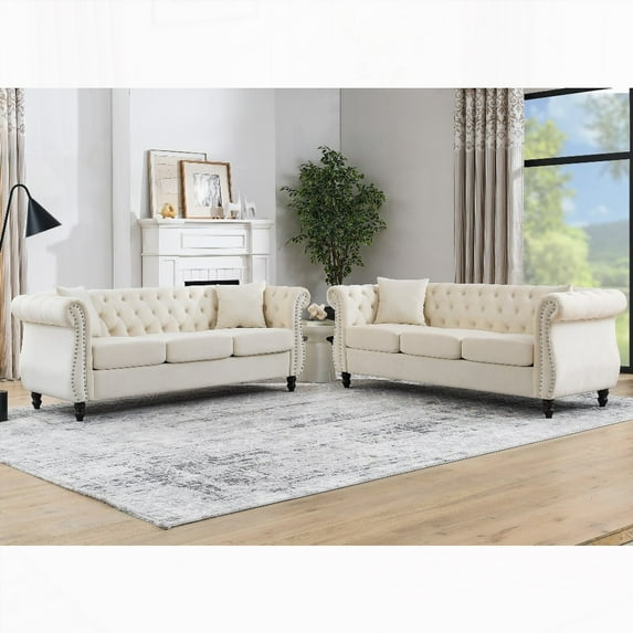 Modern Beige Velvet 3-seater Combination Sofa (W834S00063) with Solid Wood Frame