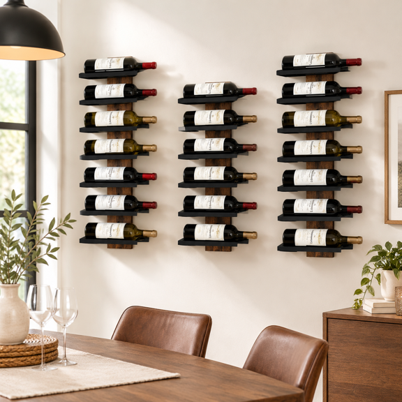 3-set 6 Tier Wall Mount Wine Rack Mounted Bottle Racks For Display And Storhanging Holder Living Room Kitchen Bar Cellar Rustic B