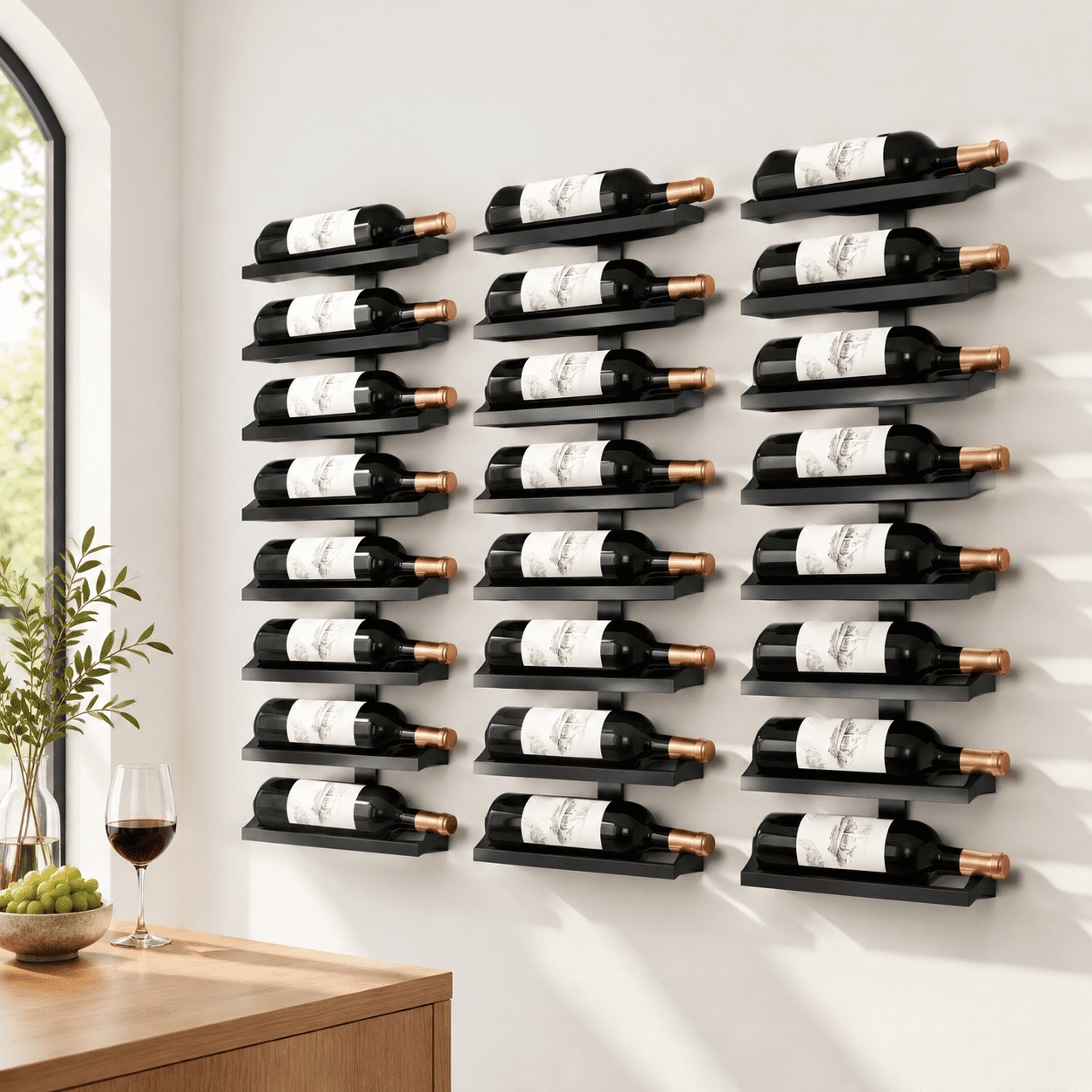 3-set 8 Tier Wall Mount Wine Rack (24 Tiers) Racks For Bottles Display ...
