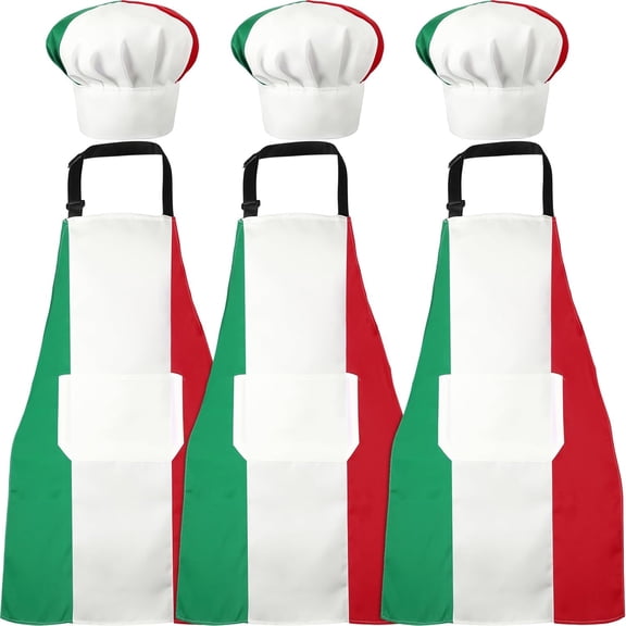 3 set Chef Hat and Apron Italian Gifts for Cooking Baking Fabric Adjustable Chef Apron with Pocket for Christmas Italy Flag Kitchen Gifts Women Men