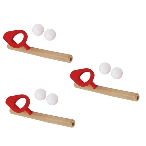 3 set Classic Wooden Games Floating Ball Blow Tube & Balls Blows Toys