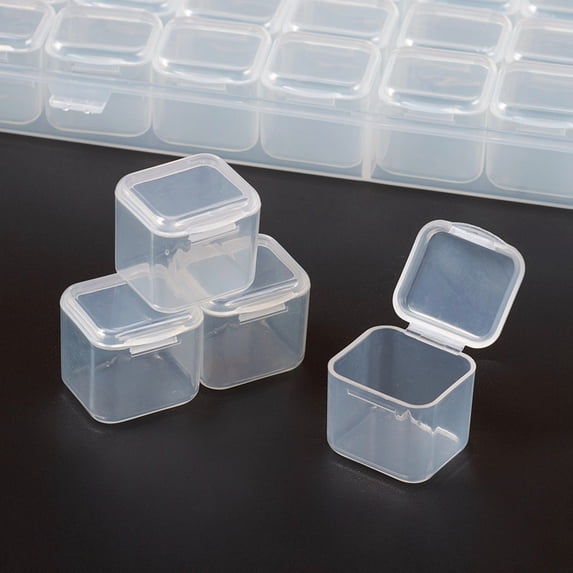 3 set Plastic Bead Containers Flip Top Bead Storage Removable 56 Compartments Rectangle Clear 21.2x18x2.7cm Compartments: 2.4x2.5x2.3cm 56 Compartments/box