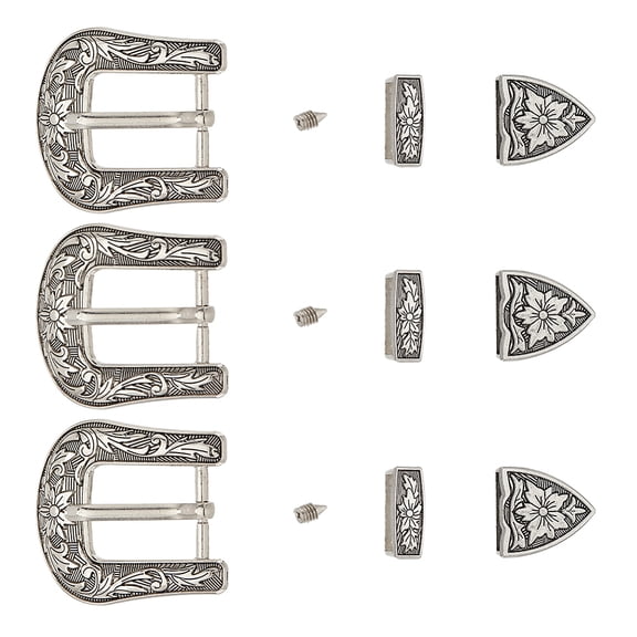 3 sets Alloy Belt Buckle set Cowboy Replacement Buckles Vintage Design Belt Buckle Silver Belt Decoration for 20mm Replacement Leather Craft - 4.6x4.2x3.2cm