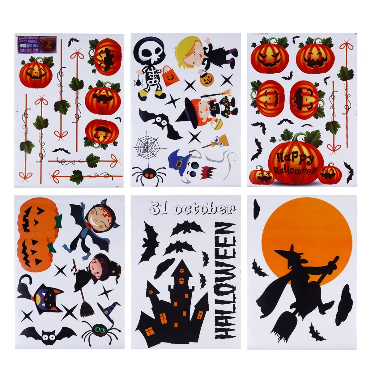 3 sets Halloween Window Stickers Static Sticker Showcase Glass Sticker