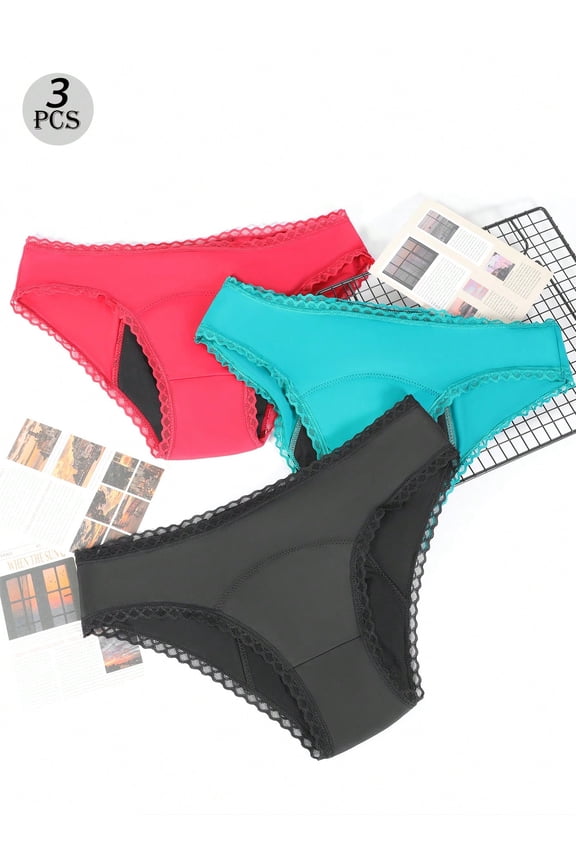 3 sets of absorbable physiological leak-proof women's low-waist underwear, comfortable and elastic close-fitting physiological leak-proof underwear, suitable for women's menstrual triangle underwear