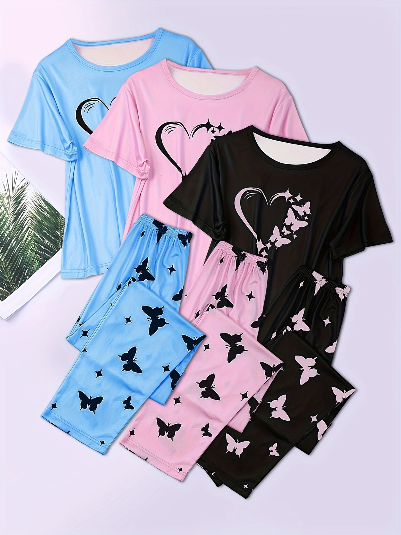 Casual Heart Print Pajama Set