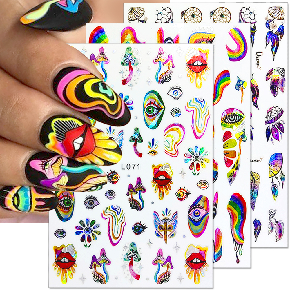 3 sheets Rainbow Aurora Laser Nail Stickers,3D Holographic Nail Art