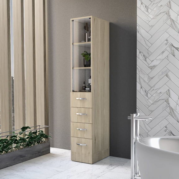 3-shelf 4 Linen Cabinet In Sweet Pine Tone Warm Design