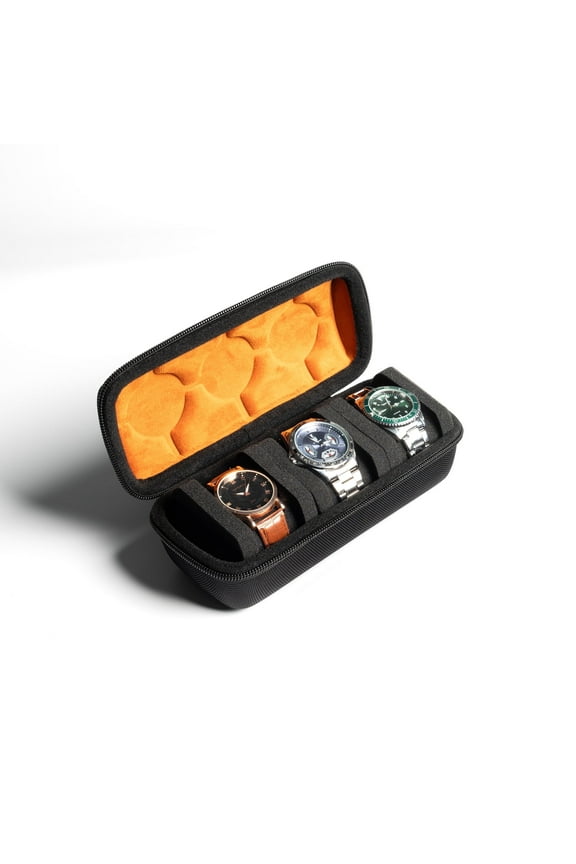 Compact Lightweight Shock-proof Watch Roll Holder, 3 Slot Travel Storage Organizer, Hardshell Case