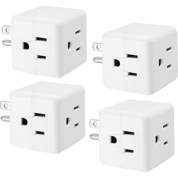 3 socket cube adapter wall plug - grounded electrical wall socket splitter, multi-plug extender, convenient for travel - 4 piece set