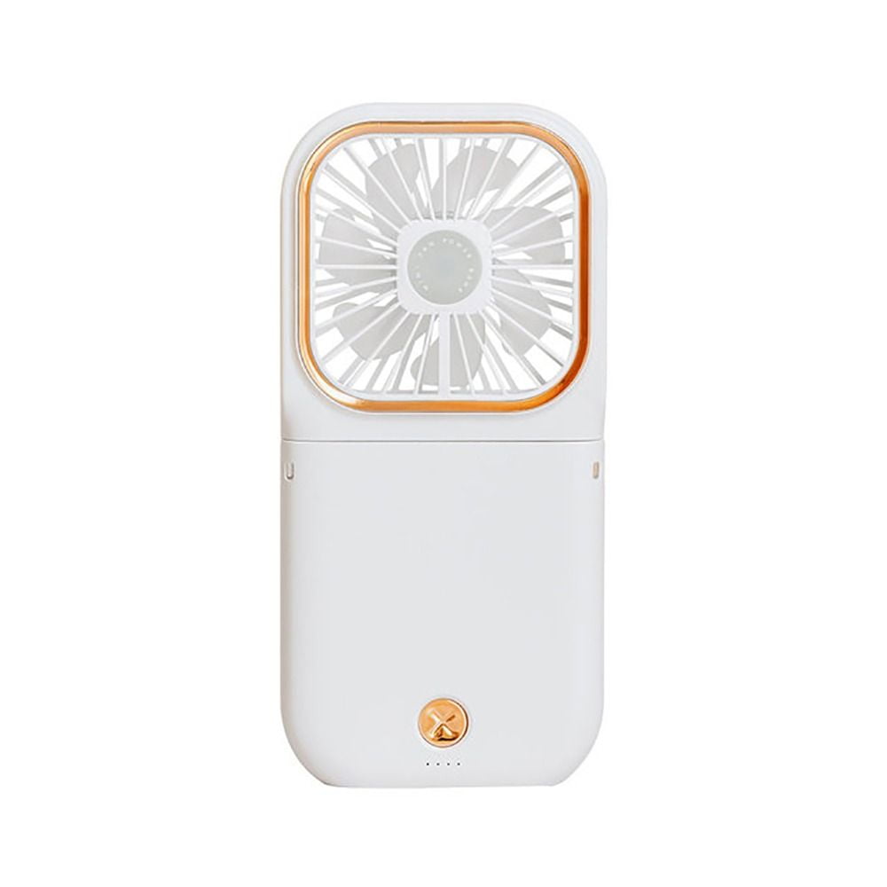 White Portable Cooling Fan with Neck Lanyard & Phone Stand - USB Rechargeable