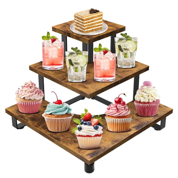 3-step Tiered Corner Display Shelves Portable Wooden Retail Cupcake Food Stand Table Collectibles Riser Tower Vendors Shelf Rack Farmers Market Counter Top Risers