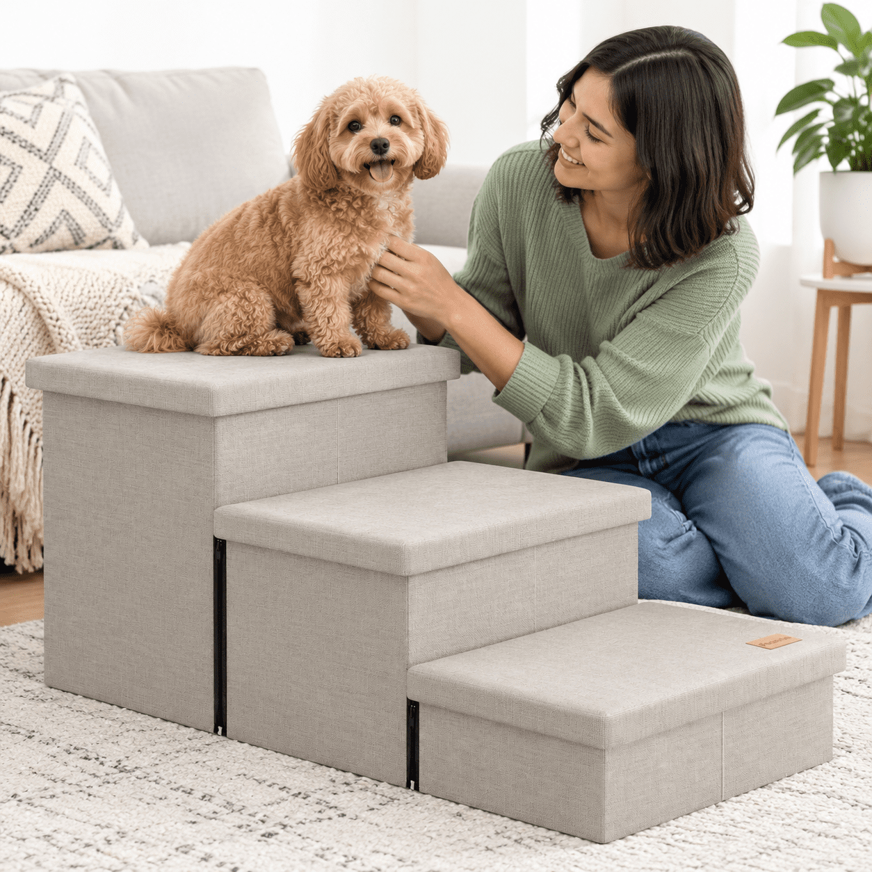 Pet Window Ramp 3-step Wide Dog Stairs With Stor18