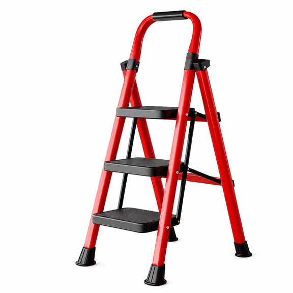 3-step folding ladder, portable multi-functional ladder,with anti-slip widened treads and handrails. Suitable for multi-functional use