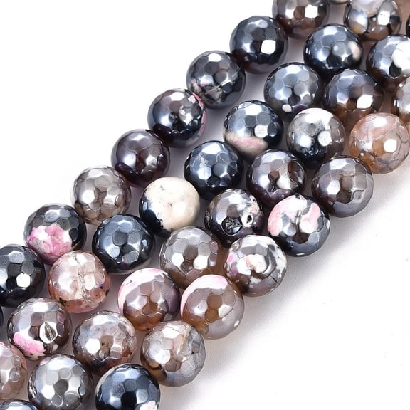 3 strand Electroplate Natural Fire Agate Beads Strands Dyed Faceted Pearl Luster Plated Round Colorful 10.5mm Hole: 1.2mm about 36~37pcs/strand 14.37 inch~14.57 inch(36.5cm~37cm)