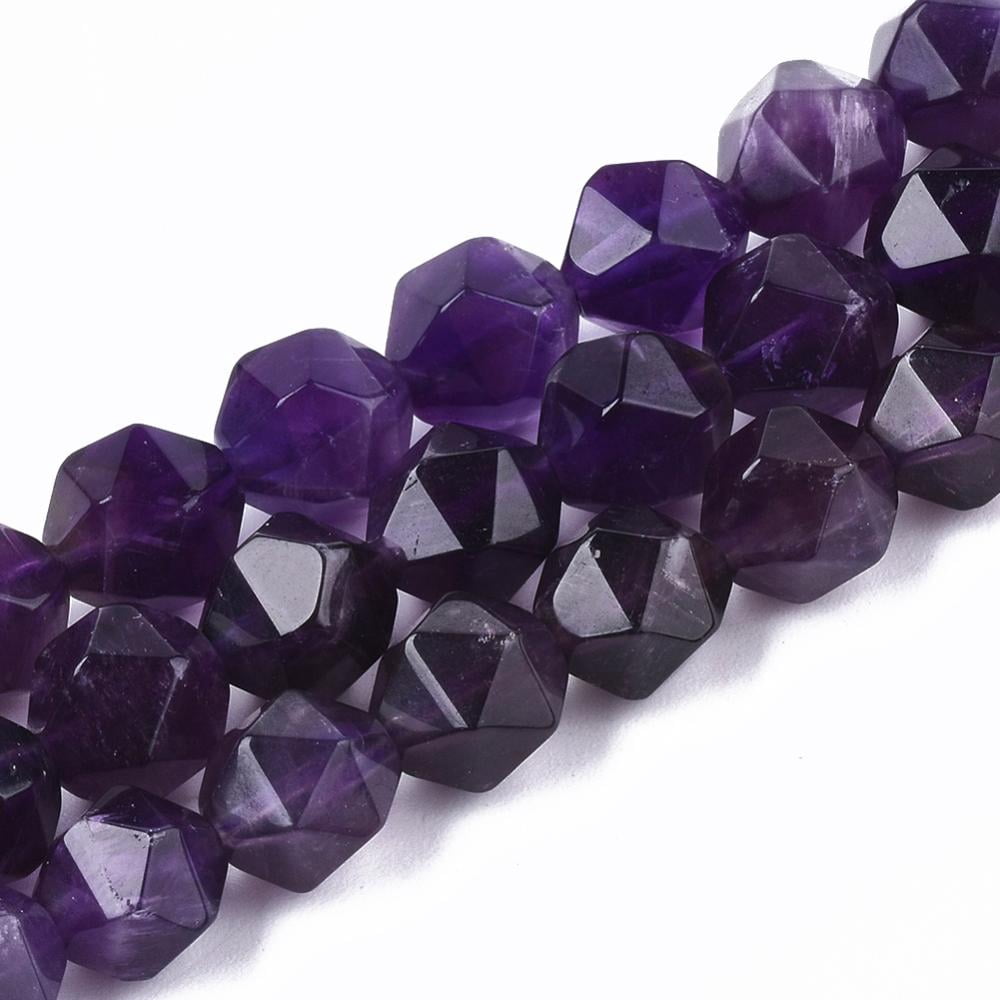 3 strand Natural Amethyst Beads Strands Star Cut Round Beads Faceted 8~10x7~8mm Hole: 1mm 48pcs/strand 15.3 inch