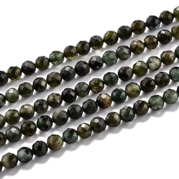3 strand Natural Green Tourmaline Beads Strands Faceted Round 4mm Hole: 0.6mm 96pcs/strand 15.35 inch(39cm)