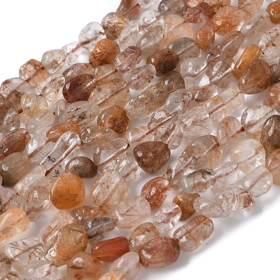 3 strand Natural Rutilated Quartz Beads Strands Tumbled Stone Nuggets 5~12x5~8mm Hole: 1mm 47pcs/strand 15.7 inch(40cm)