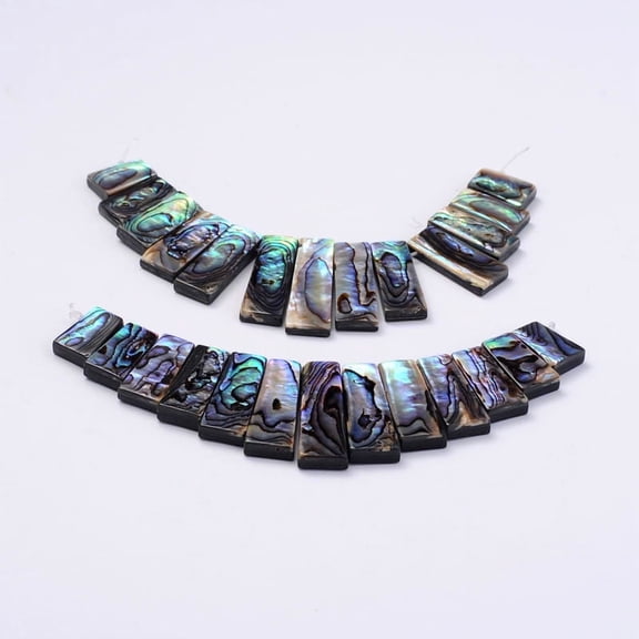 3 strand Rectangle Natural Abalone Shell/Paua ShellGraduated Beads Strands 14.5~31x5~10x3~4mm Hole: 1mm 13pcs/strand 4.5 inch
