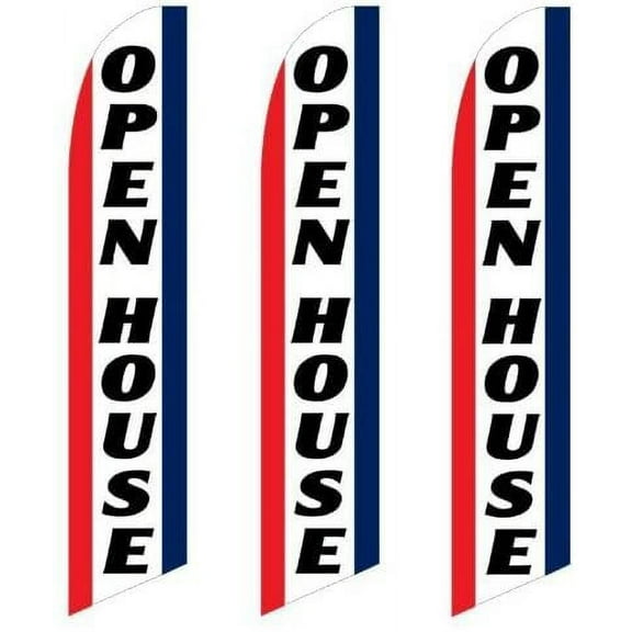 3 three Pack Tall Swooper Flags Open House Red White Blue Vertical