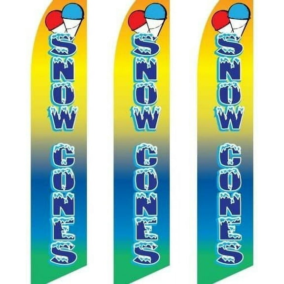 3 three Pack Tall Swooper Flags Snow Cones Shaved Ice Multi Color