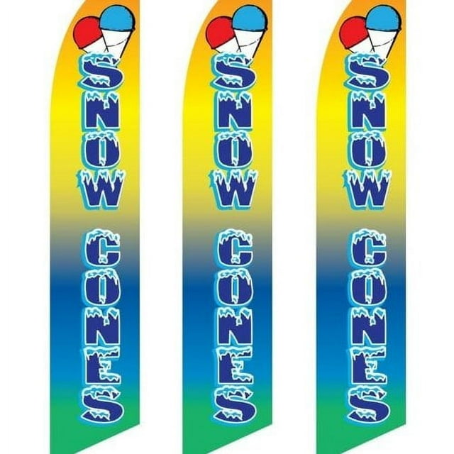 3 (three) Pack Tall Swooper Flags Snow Cones Shaved Ice Multi Color