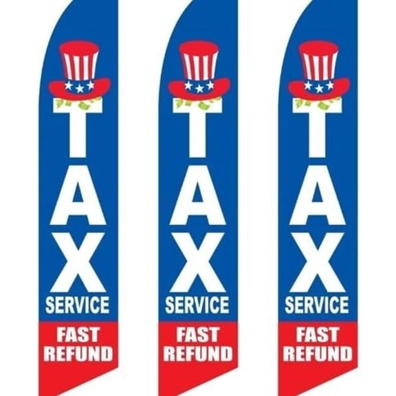 3 (three) Pack Tall Swooper Flags TAX Service Fast Refund Red White Blue Cash