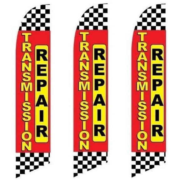 3 three Pack Tall Swooper Flags Transmission Repair Red Yellow Race Check
