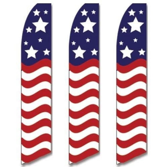 3 three Pack Tall Swooper Flags USA America American Stars Stripe Wave
