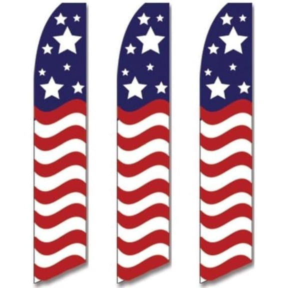 3 (three) Pack Tall Swooper Flags USA America American Stars Stripe Wave