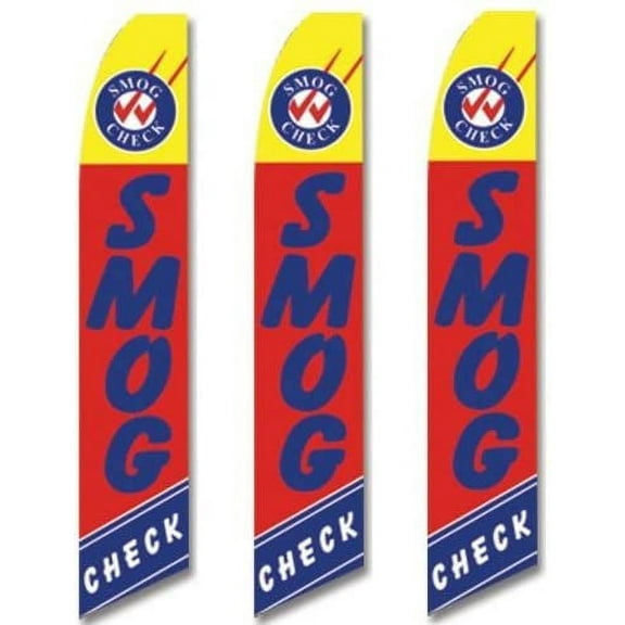 3 three Pack Tall Swooper Flags Yellow Red Blue with Checks SMOG CHECK