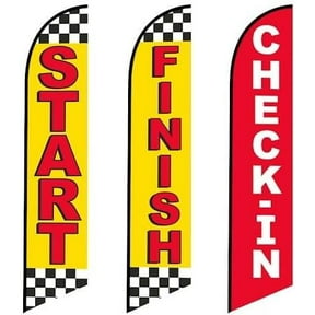 3 three Tall Feather Flags of Start and Finish Checkered with Red Check In Advertising Flags Pack of 3 Replacement Flags only