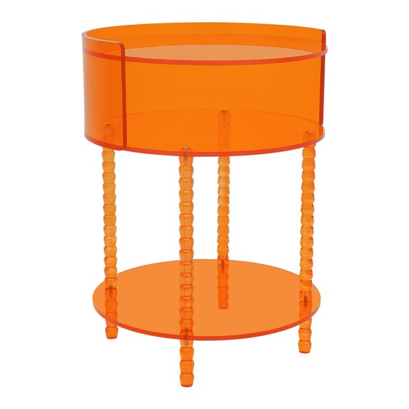 3-tier Acrylic Side Table, Round Side Table, Acrylic End Table for Living Room, Bedroom, Lobby and Office (Orange)