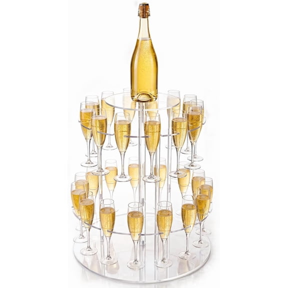 3-tier Clear Acrylic Champagne Tower with 28 Slots Champagne Display Stand Cocktail Tree Stand for Drinks Wine Glass Stemware Display Rack for Party Weddings Celebration