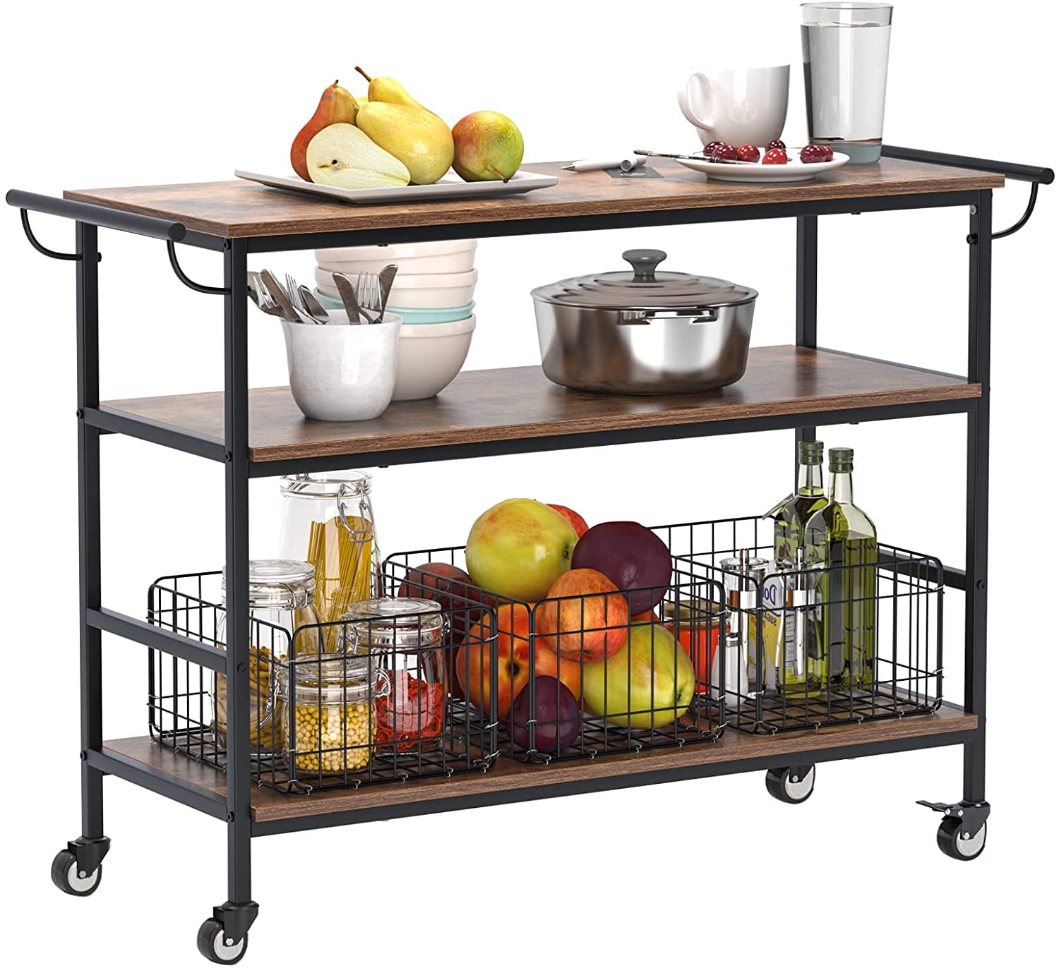 3tier Kitchen Serving Carts, rolling storage trolley with 3 basket