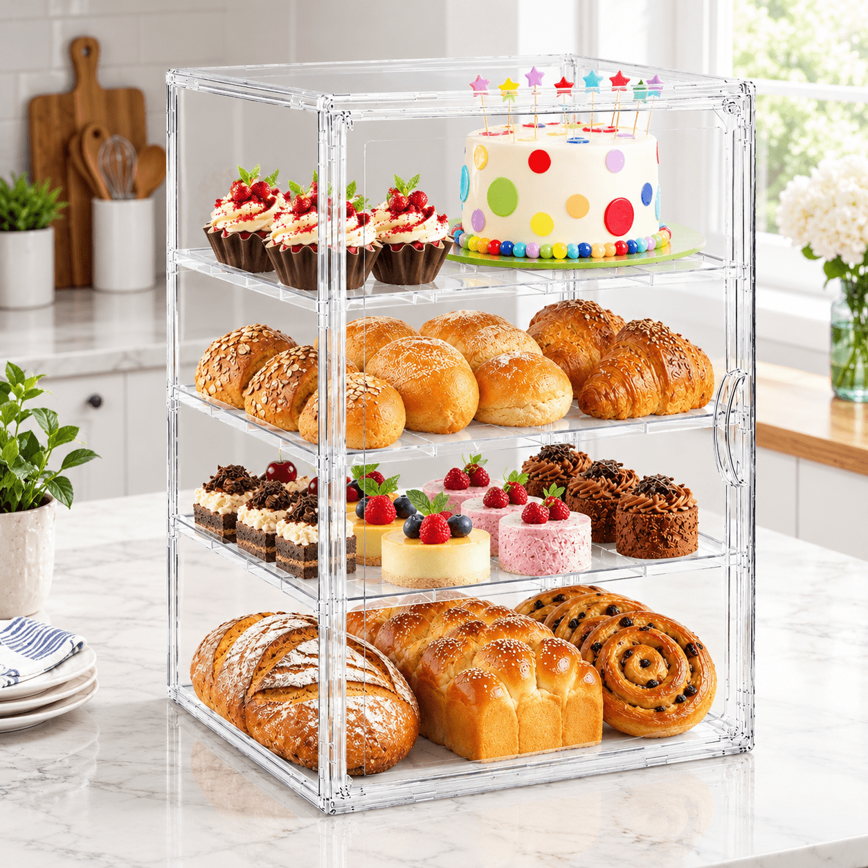 Pastry Food Racks 3-tier Pastry Display Case With Detachable Shelves, Food-Safe PP ...