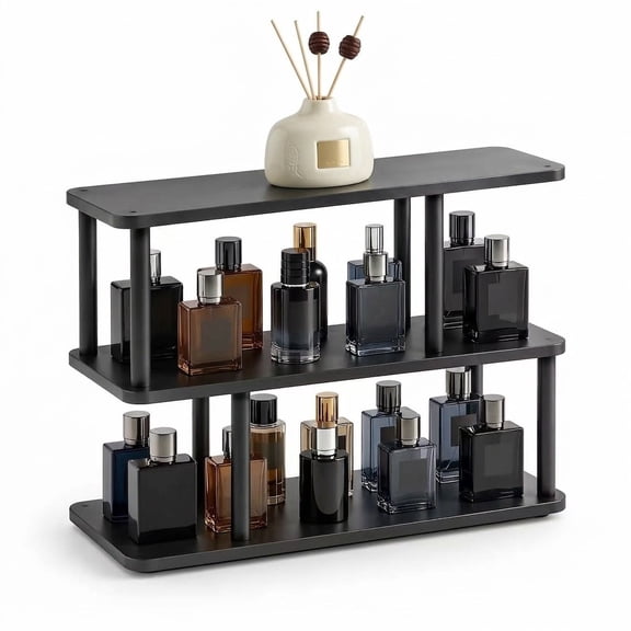 3 tier Plastic, Wood 16 Inch Multi-Purpose Makeup and Cologne Organizer