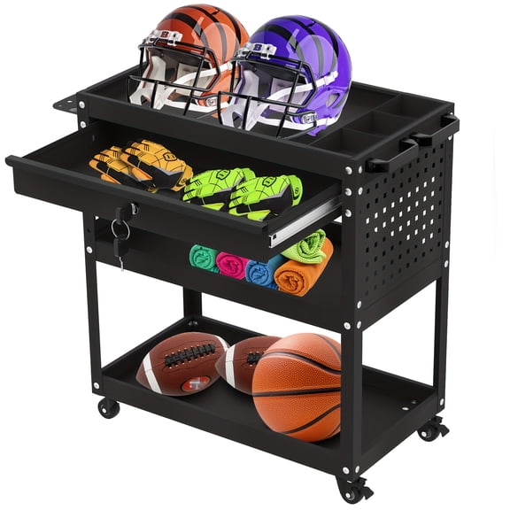 3-tier Rolling Tool Cart, Machine Tool Cart with Wheels, Industrial Utility Trolley with Drawers and Screw Boxes, Storage Cart for Garages, Warehouses and Repair Shops, and General Storage Racks.