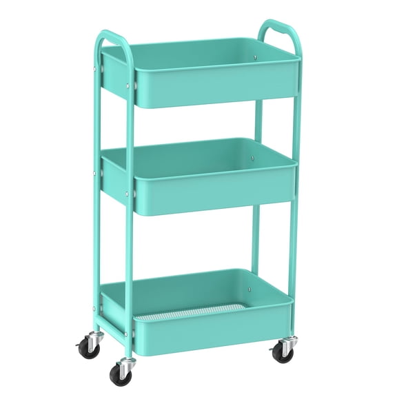 3-tier Rolling Utility Cart With Caster Wheels Easyembly For Kitchen Bathroom (turquoise)