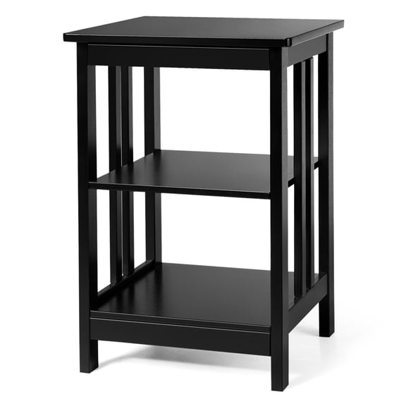 3-tier Side Table Nightstand Sofa End Table W/ Baffles and Round Corners Black