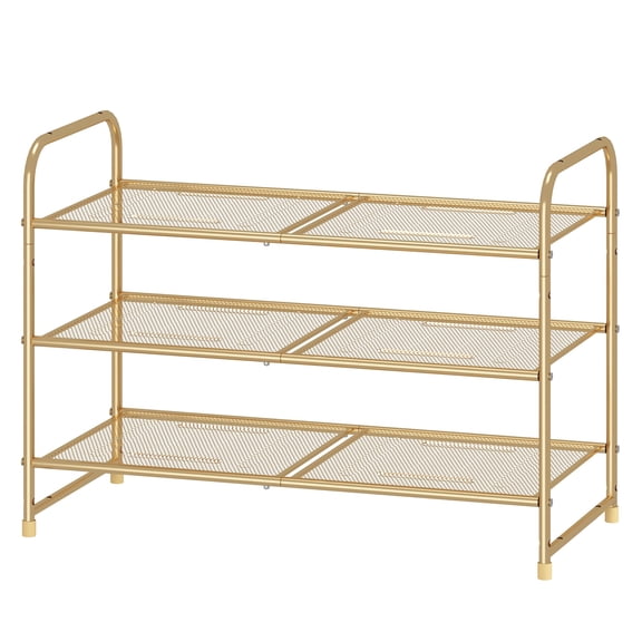 3-tier Stackable Shoe Rack Expandable & Adjustable Shelf Storage Organizer Metal Mesh