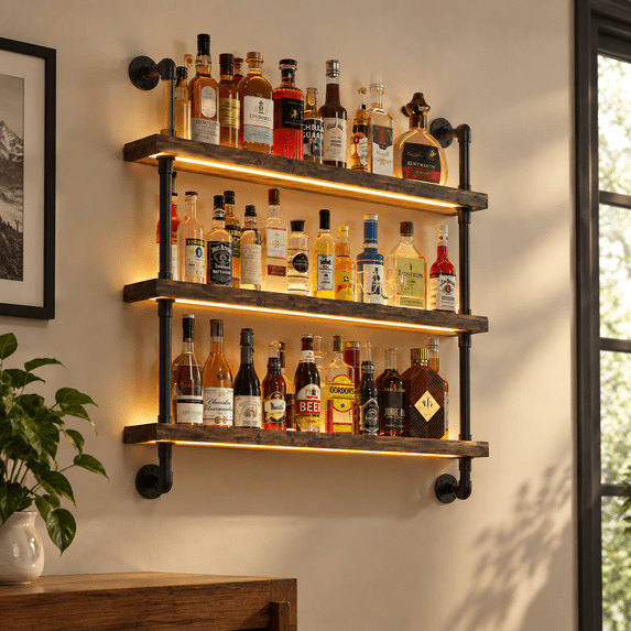 3-tier Wall Mounted Wine Rack, Walnut Brown, 31.5