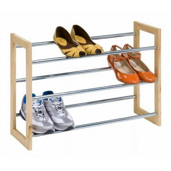 3 tier expandable wood and metal shoe rack