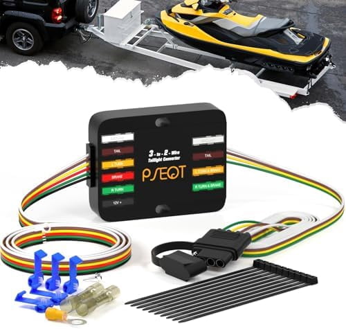 MECMO 3-to-2-Wire LED Compatible Tail Light Converter Harness | Splice-in For Trailers, 4-Way Flat Socket