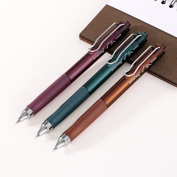 3 vintage retractable gel pens, dark tone business minimalist design, low centre gravity, simple style, smooth continuous ink, quick drying, DIY study office writing, black high capacity gel pen