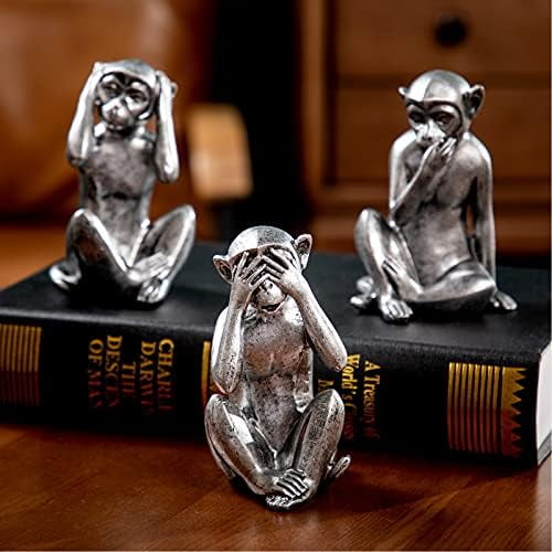 3 wise monkeys statue - hear no evil see no evil speak no evil monkeys statue for home decorations,monkeys figurines home decor accents,see no evil figurines monkey statues set of 3 silver color